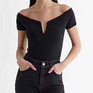 Express XS Black Body Contour V-Wire Off The Shoulder Bodysuit NWT